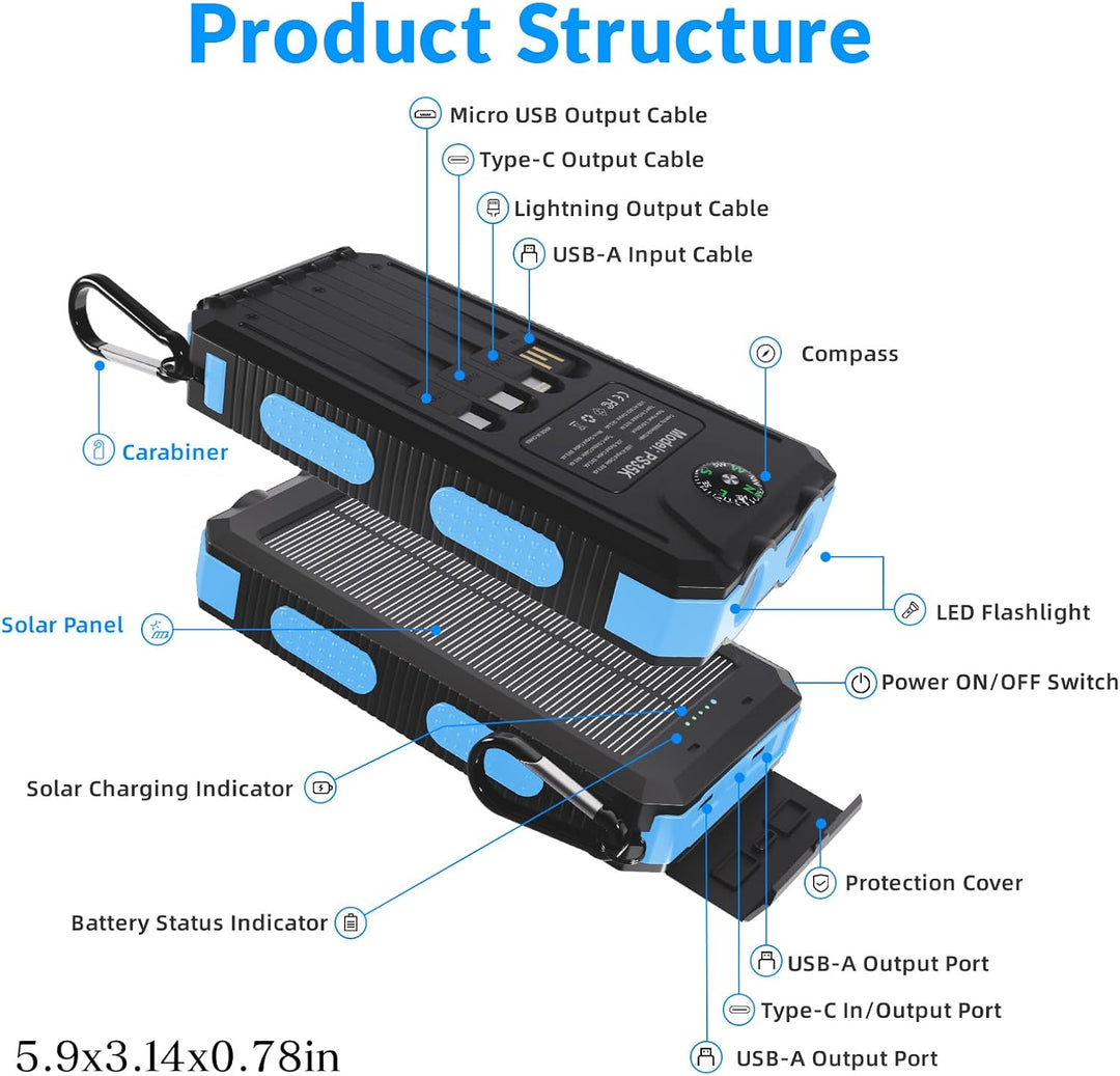 Cargador solar de batería de 20,000 mAh, cargador de teléfono portá...