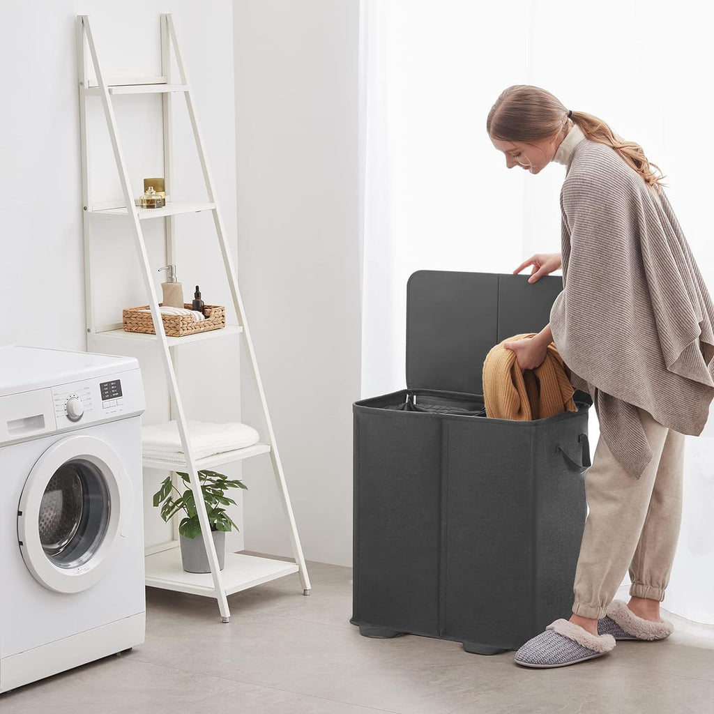 Lifewit Cesta doble para ropa sucia con tapa, bolsas de lavandería