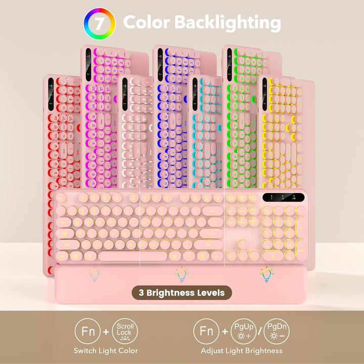 Combo de teclado y mouse inalámbricos, teclas redondas retroilumina...