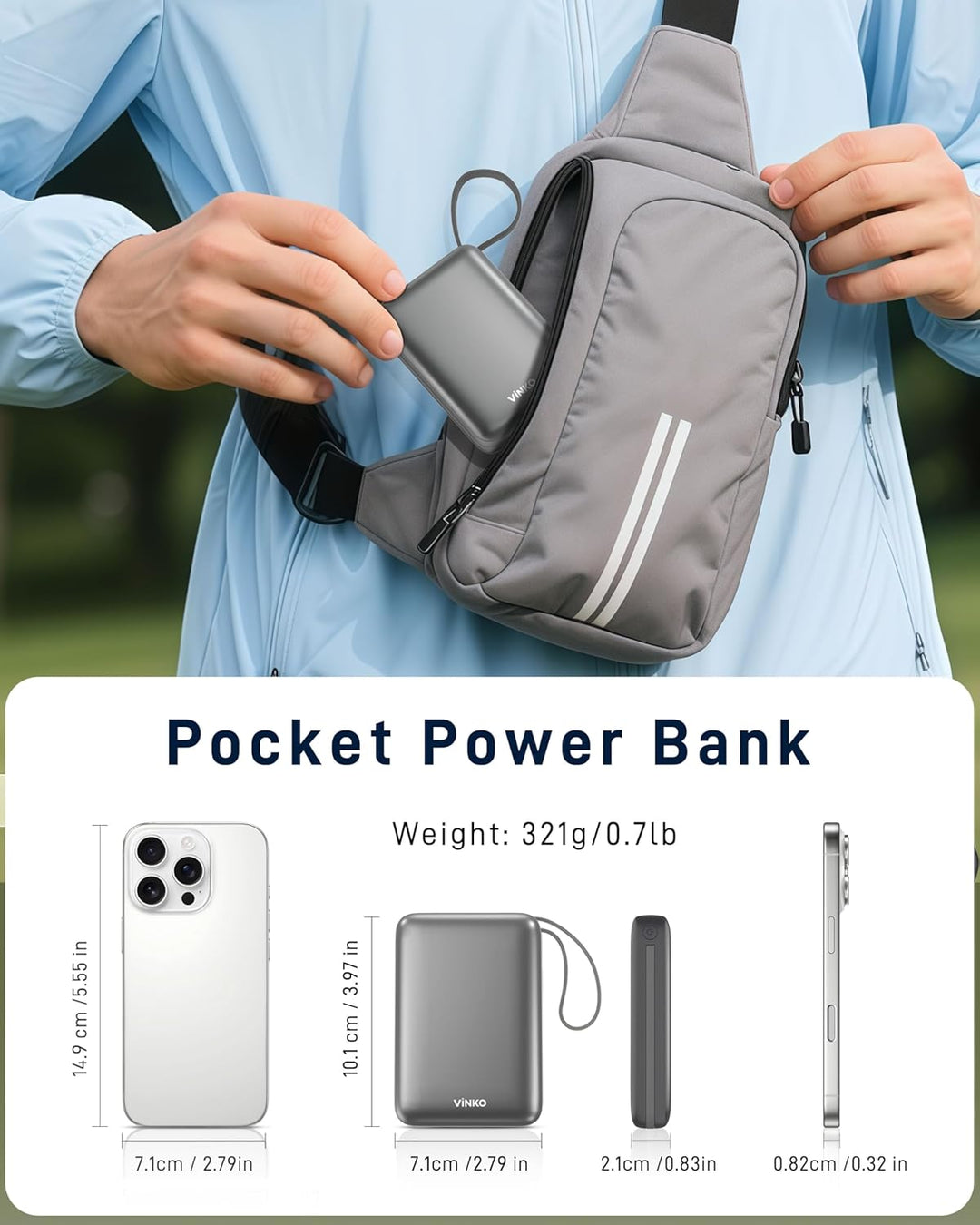 VINKO Cargador portátil con cable integrado de 22.5 W, 20000 mAh, c...