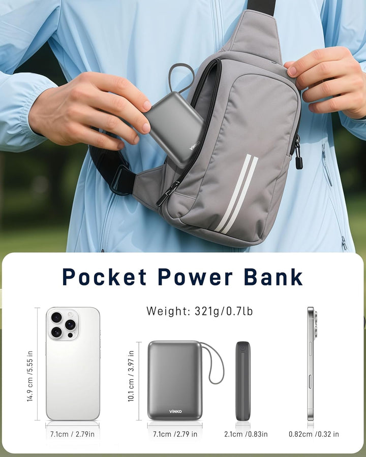 VINKO Cargador portátil con cable integrado de 22.5 W, 20000 mAh, c...