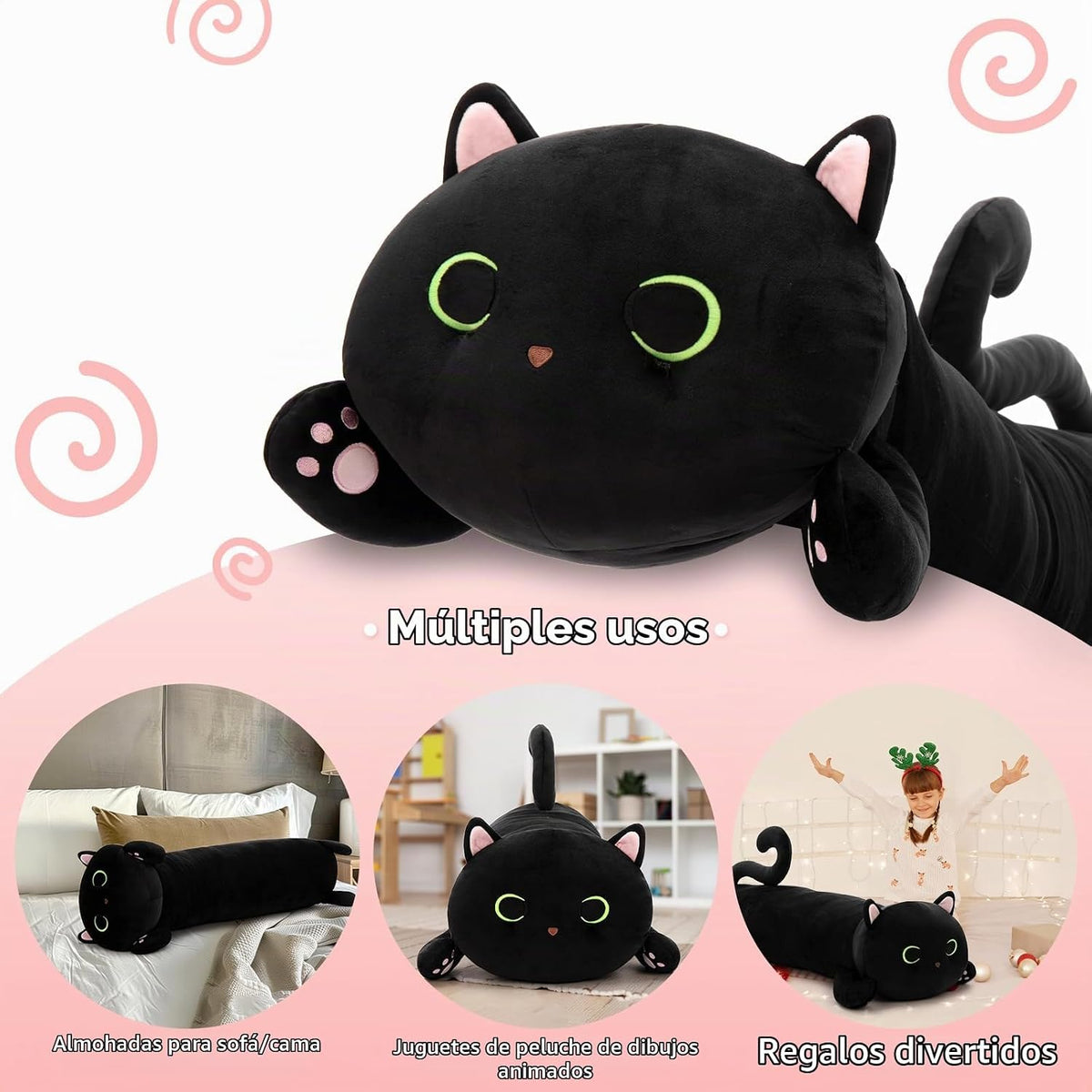 MaoGoLan Almohada corporal de felpa de gato de 44 pulgadas para niños y