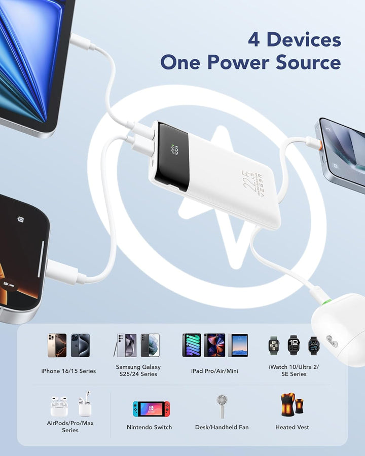 VEGER Cargador portátil, ultra delgado de 22.5 W de carga rápida co...