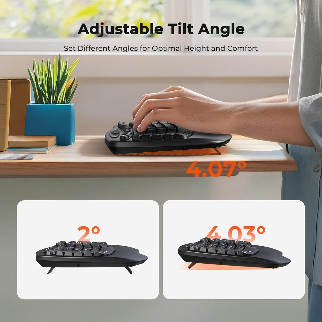 MEETION Wave - Teclado ergonómico, 2.4 GHz, inalámbrico, Bluetooth...