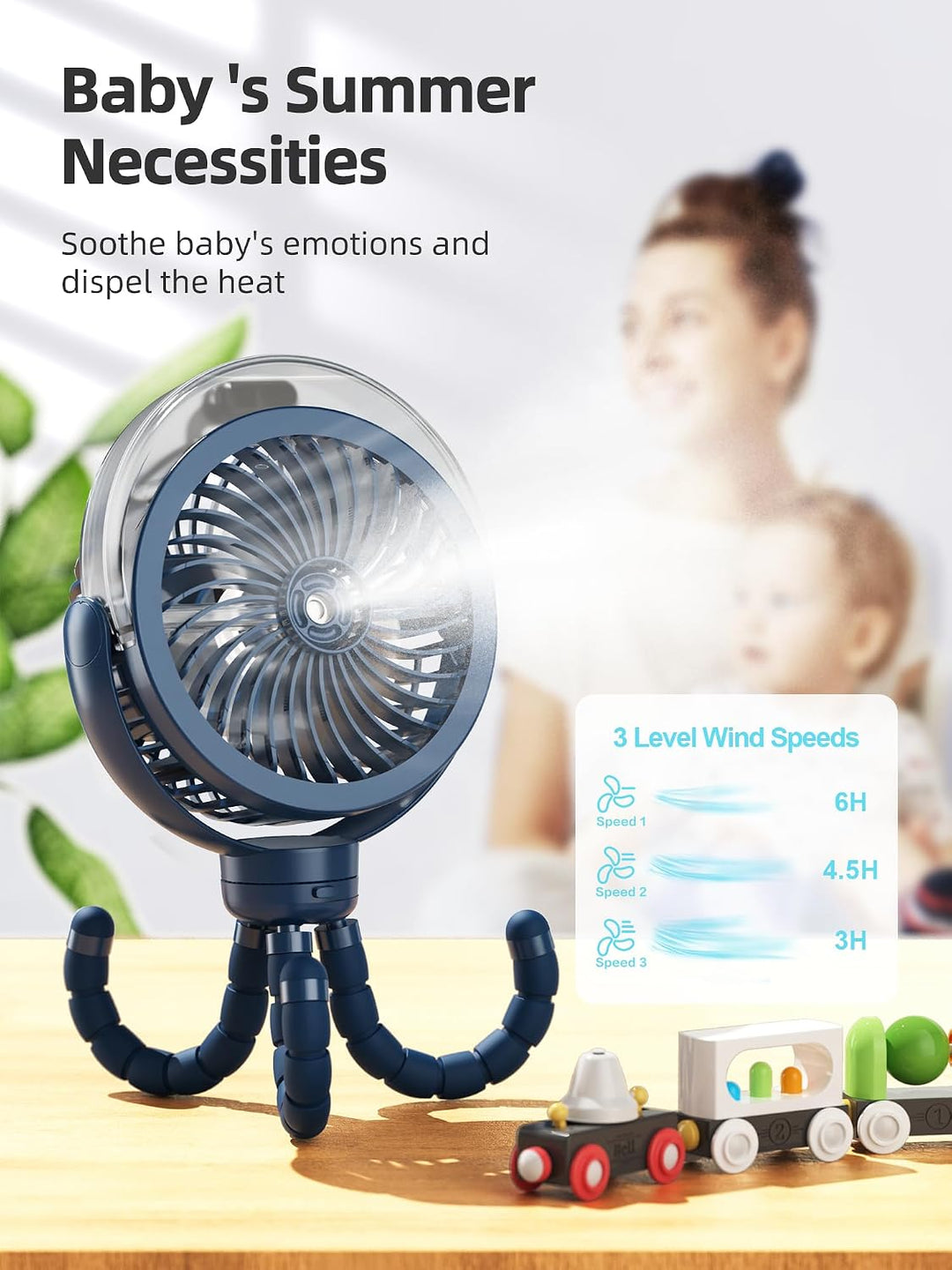 Wavmill Ventilador de cochecito nebulizador, ventilador portátil co...