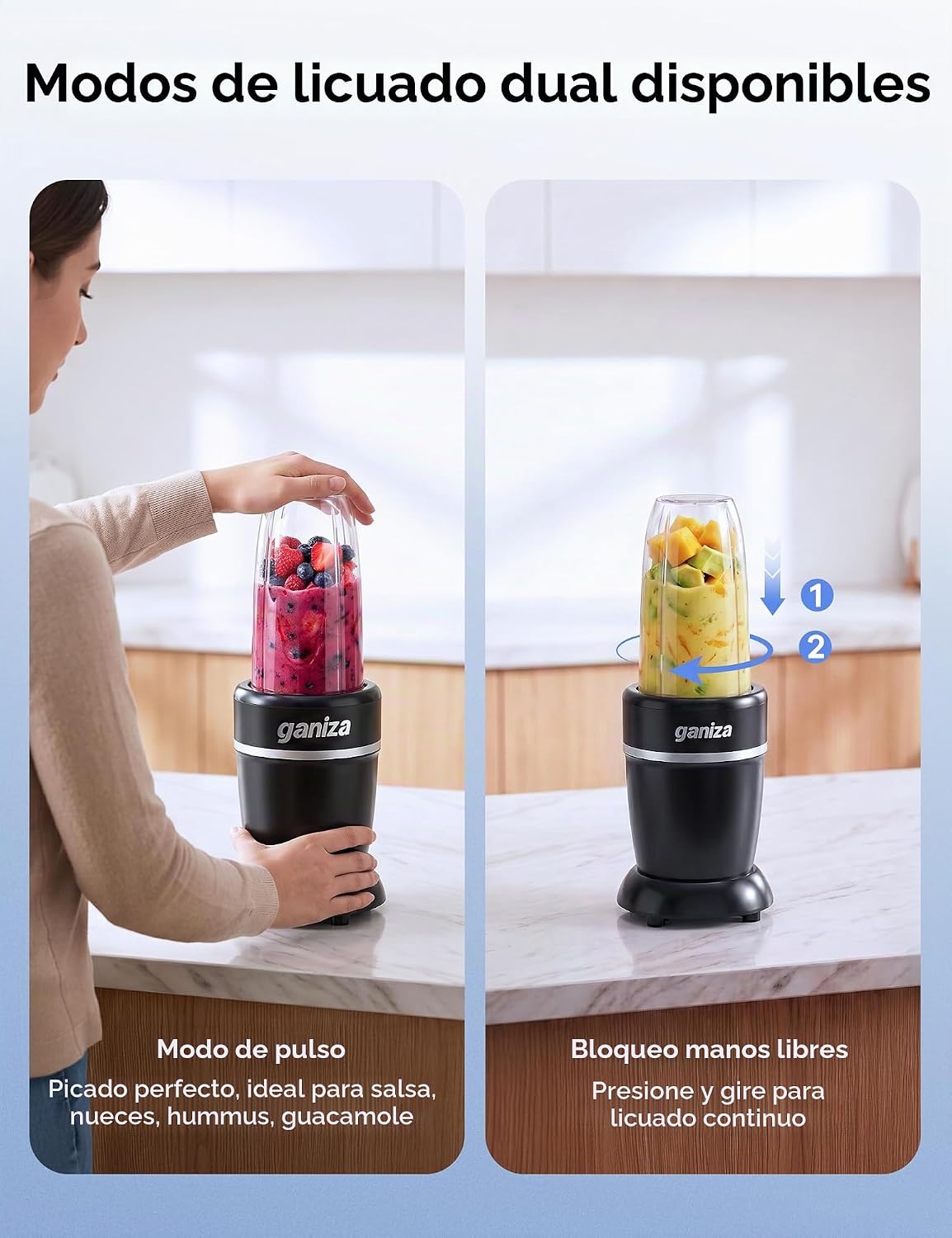 Ganiza Smoothie Blender Max 1300W, Licuadora de Cocina Personal y Mezclador Combo