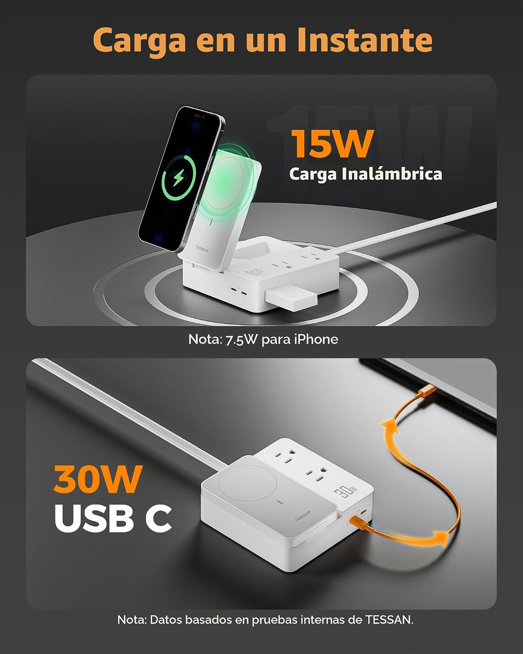 TESSAN Magic 30W estación de carga cargador de teléfono USB con carga
