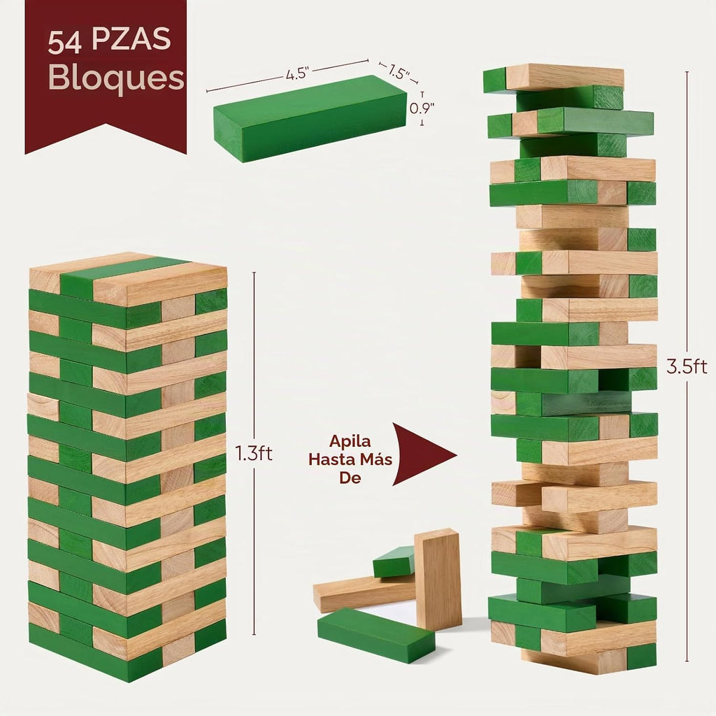 Juego de torre de apilamiento de madera, verde natural, 1.3 pies