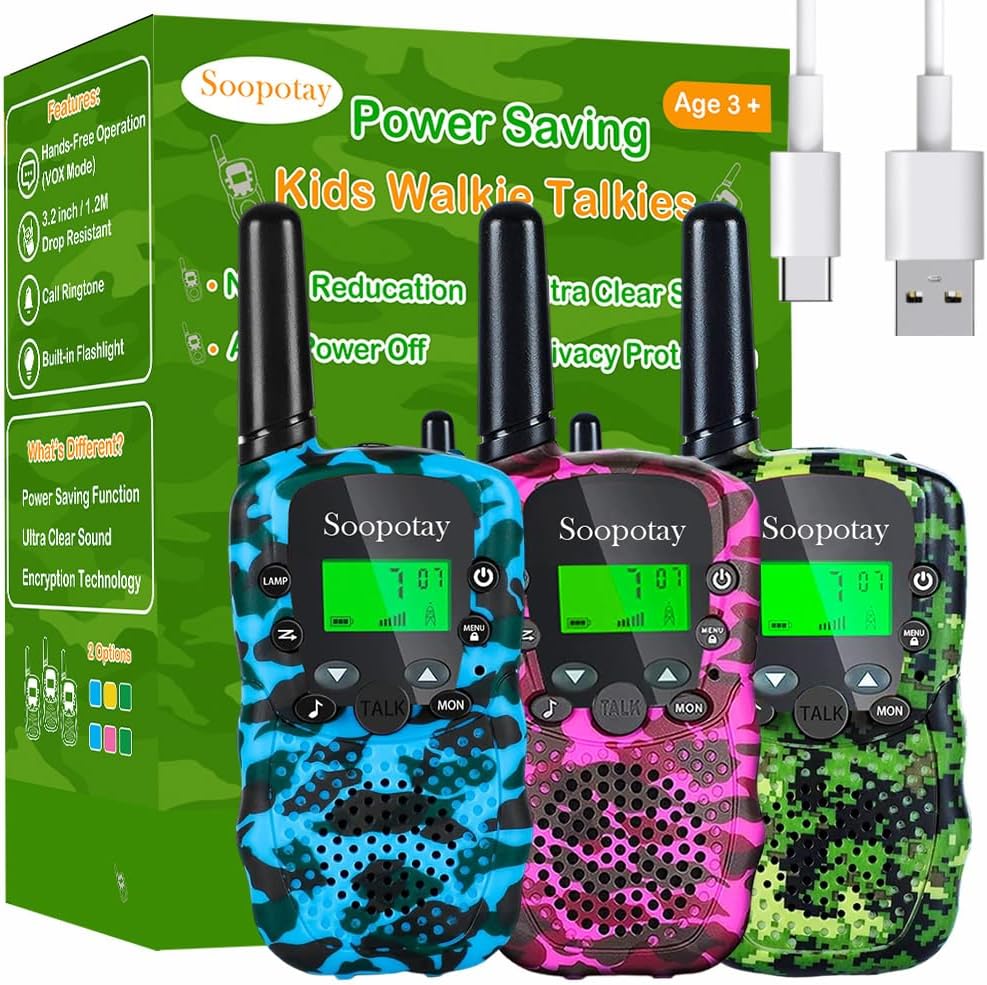 Rechargeable Walkie Talkies para Kids, Outdoor Toys Games para Kids Age 4-12