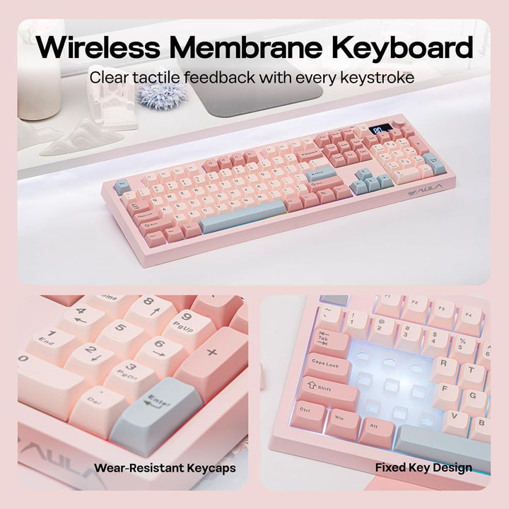 EPOMAKER Aula S102 PRO Membrane Gaming Keyboard with TFT Screen, Vo...