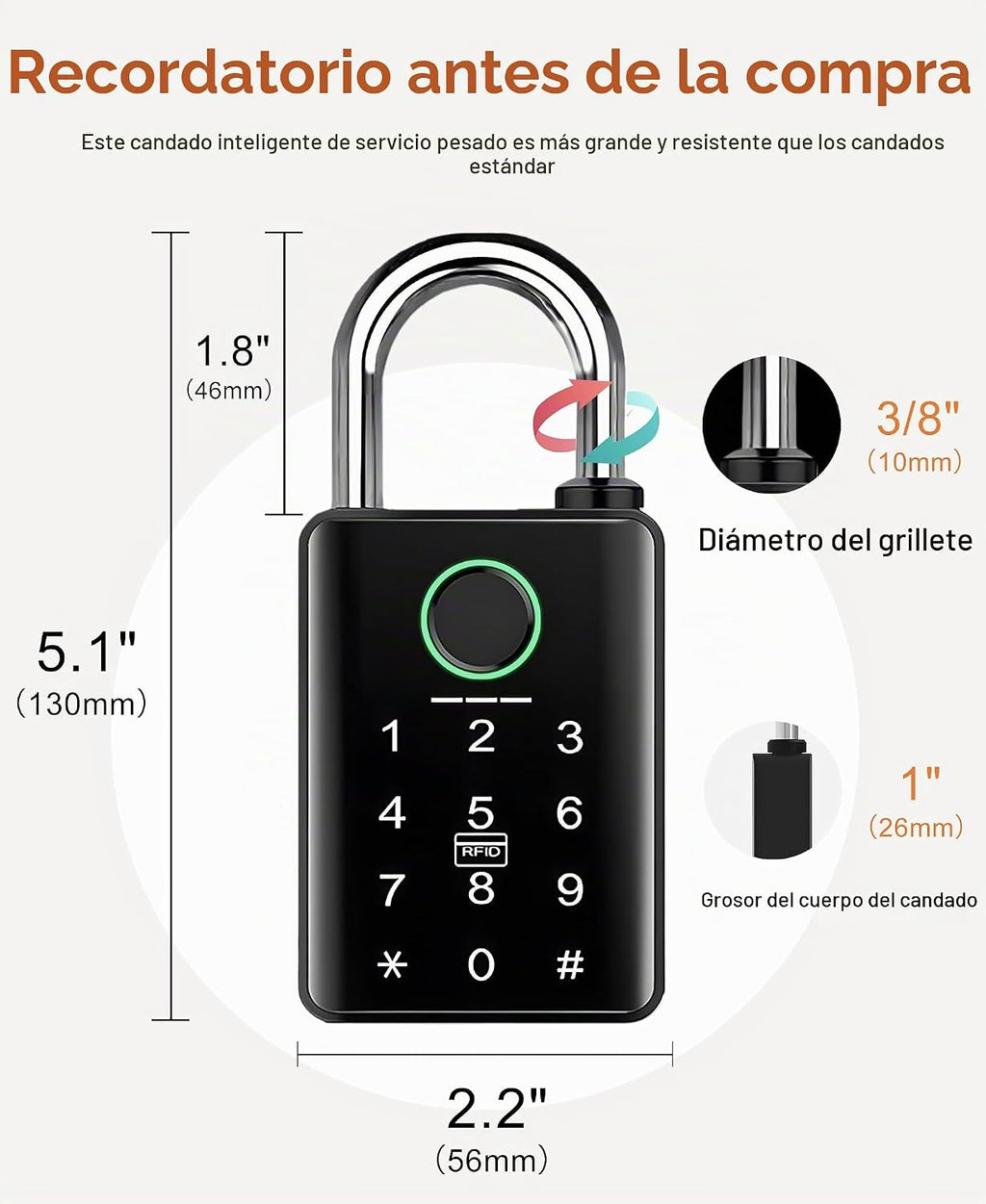 Candado inteligente de huellas dactilares resistente con cerradura