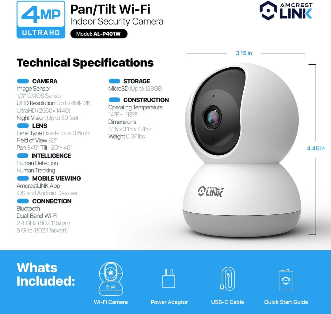 Amcrest Link - Cámara WiFi de 4 MP para interiores, detección human...