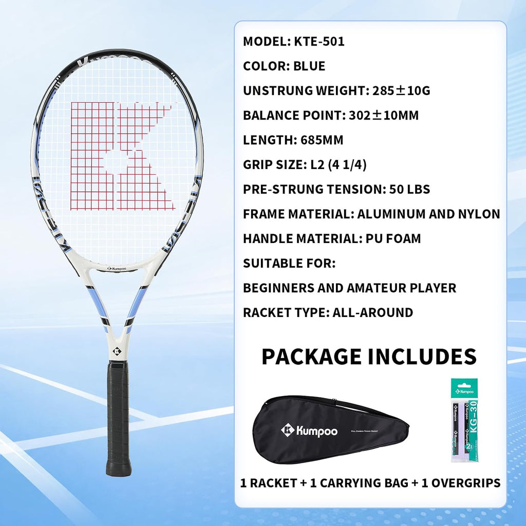Juego de raqueta de tenis preencordada de 27 pulgadas con overgrips