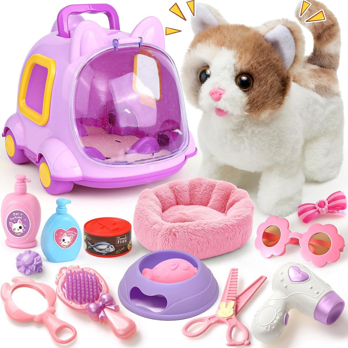 TUZT - Juguete de gato robot para niños y niñas de 3, 4, 5, 6 años, juguete interactivo de peluche con caminar y maullar, juguetes de simulación para niñas, para niñas de 3, 4, 5, 6, 7, 8 años