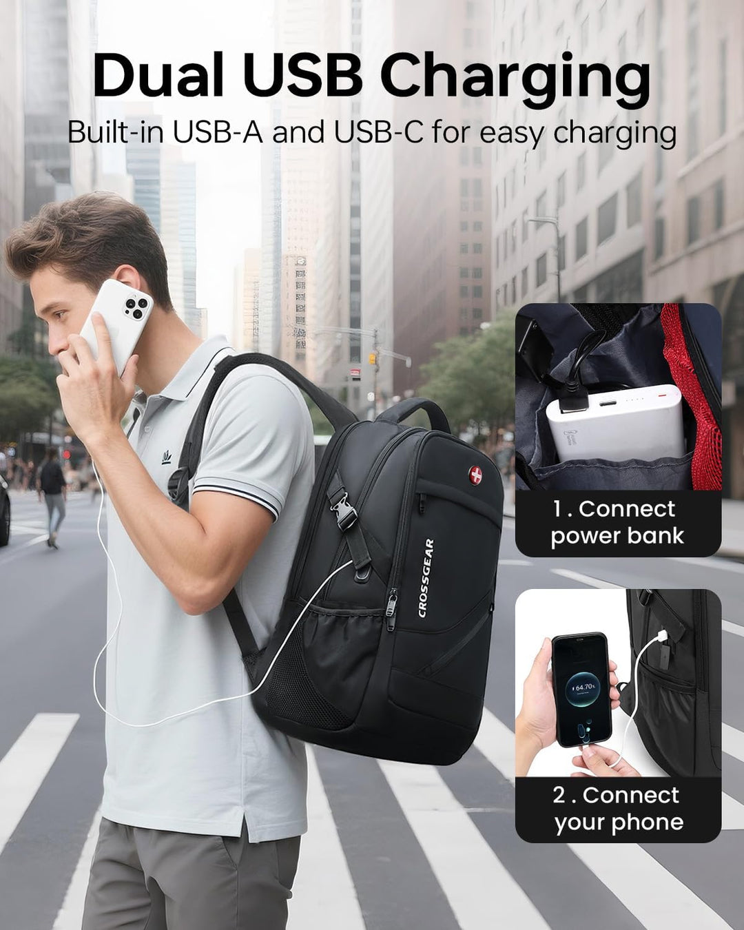 CROSSGEAR Mochila para laptop de 17.3 pulgadas para hombres y mujer...