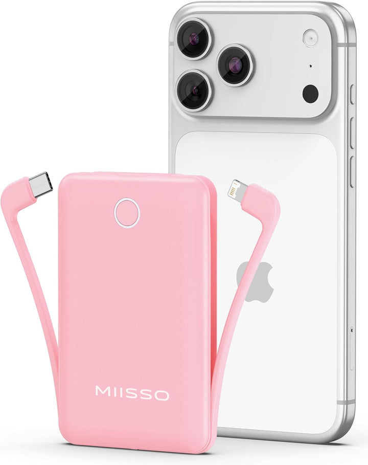 miisso Mini cargador portátil de 10000 mAh con cable integrado, tam...
