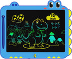 Tableta LCD de 12 pulgadas para garabatear, tablero de dibujo de dinosaurio verde para niños de 3 a 6 años, regalos de Navidad y cumpleaños, color azul