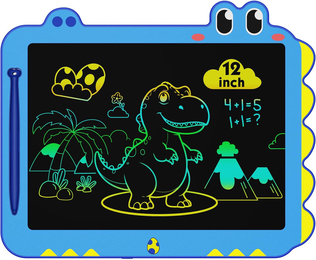 Tableta LCD de 12 pulgadas para garabatear, tablero de dibujo de dinosaurio verde para niños de 3 a 6 años, regalos de Navidad y cumpleaños, color azul
