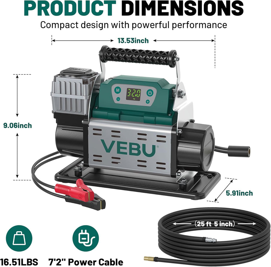 VEBU Compresor de aire RV Inflador de neumáticos de 12 V, 150 PSI c...