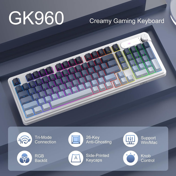 MageGee GK960 Teclado inalámbrico, 98 teclas Tri-Modo BT\/2.4G\/Tec...