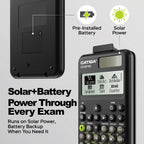 CATIGA Calculadora científica negra con pantalla HD estilo libro de texto, calculadoras científicas solares y de batería para estudiantes universitarios, secundaria e ingeniería, menú de iconos y