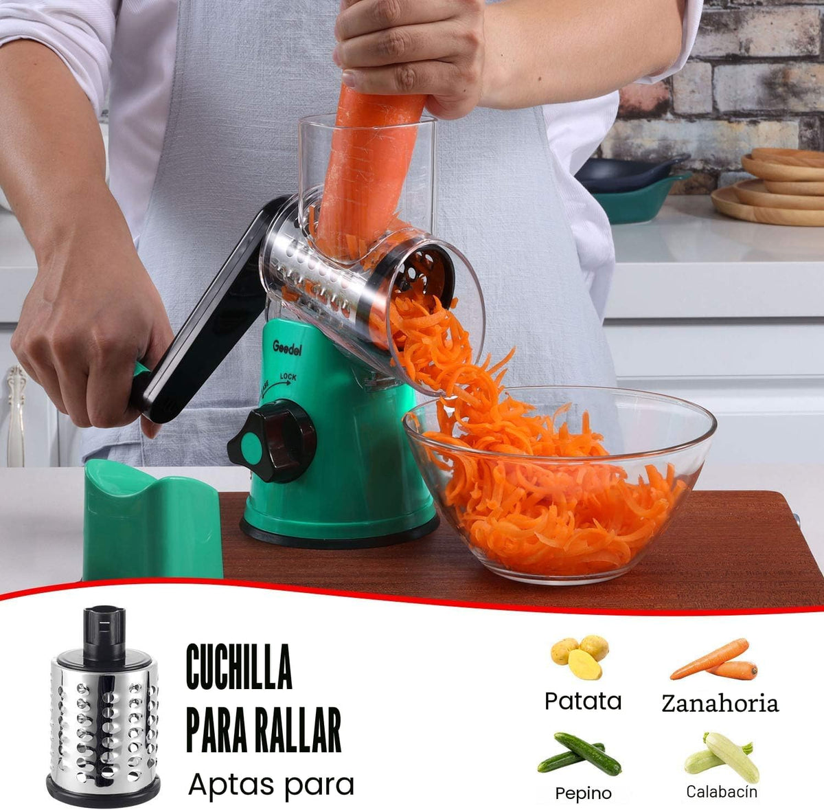 Geedel - Rallador rotativo de queso con manivela, trituradora de queso, cortador de verduras