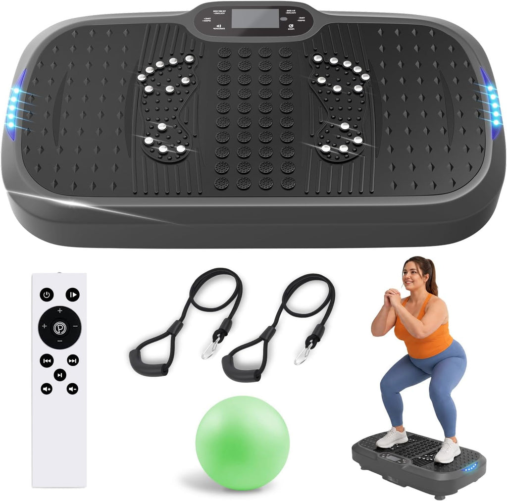 Máquina de ejercicio con plataforma vibratoria de alta resistencia, 440 lb, 200W, Bluetooth y LED