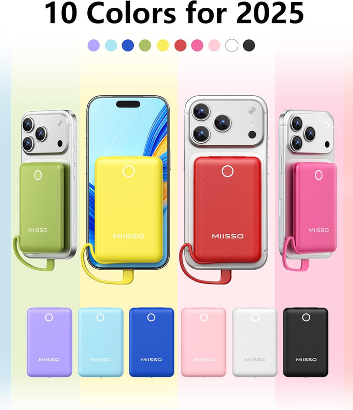 miisso Cargador Portátil Mini de 10000mAh con Cable Incorporado, Ba...