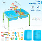 FUNLIO Mesa de agua de arena para niños pequeños, mesa sensorial 4 en 1 de altura ajustable para edades de 3 a 6 años, 2 contenedores de almacenamiento, panel acrílico y 16 accesorios, uso en