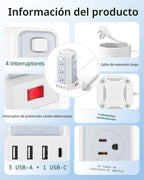SMALLRT - Cable de extensión de 10 pies con 12 tomas de corriente alterna múltiples, 4 USB (1 USB C), estación de carga de escritorio SMALLRT para hogar, oficina, universidad, dormitorio esencial