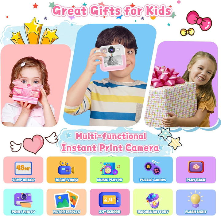 Cámara para Niñas, Cámara de Impresión Instantánea 1080P, Regalos d...