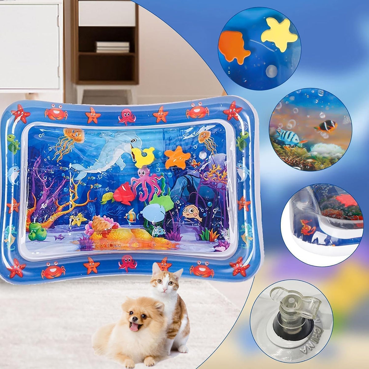 2 alfombrillas de agua para gatos mejoradas, juguete interactivo para gatos de interior para hacer ejercicio, cazar, matar, antiarañazos, a prueba de fugas, plegable, sensorial