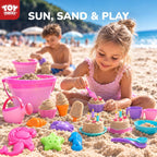 TOY Life 41 piezas de juguetes de playa para niños de 4 a 8 años, juguetes de arena plegables para niños pequeños con cubo de silicona, palas y kit de construcción de castillos de arena, juguete de