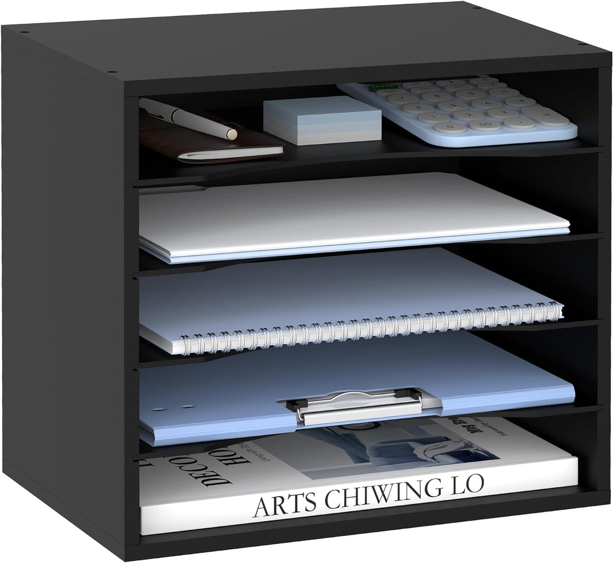 Organizador de Escritorio de Madera de 5 Niveles, Clasificador de Correo y Organizador de Papeles para Escritorio, negro