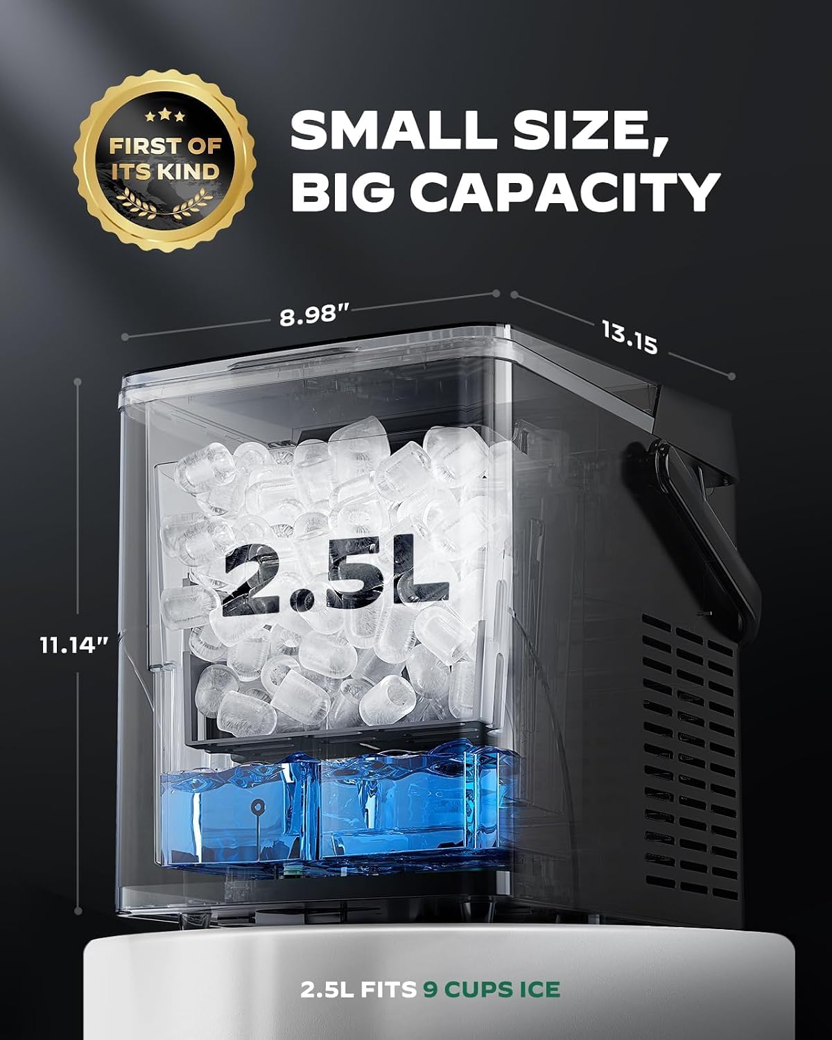 Silonn Máquina de hielo para encimera con cesta de hielo expandible de 2.5 L y tanque de agua de 1.8 L, 9 balas de hielo en 6 minutos, máquinas de hielo portátiles, control táctil LED, autolimpieza, 2
