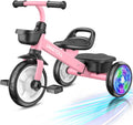 Umatoll Triciclo para niños pequeños de 2 a 5 años, bicicleta ajustable para niños pequeños, juguetes al aire libre, regalo de cumpleaños para niñas de 2 a 4 años, triciclo con ruedas iluminadas