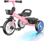Umatoll Triciclo para niños pequeños de 2 a 5 años, bicicleta ajustable para niños pequeños, juguetes al aire libre, regalo de cumpleaños para niñas de 2 a 4 años, triciclo con ruedas iluminadas