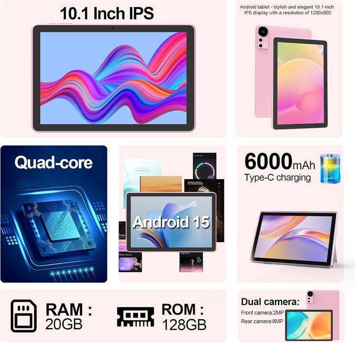 ICONLINK Tableta de 10 pulgadas Android 15 Tablets con funda 4+16GB...
