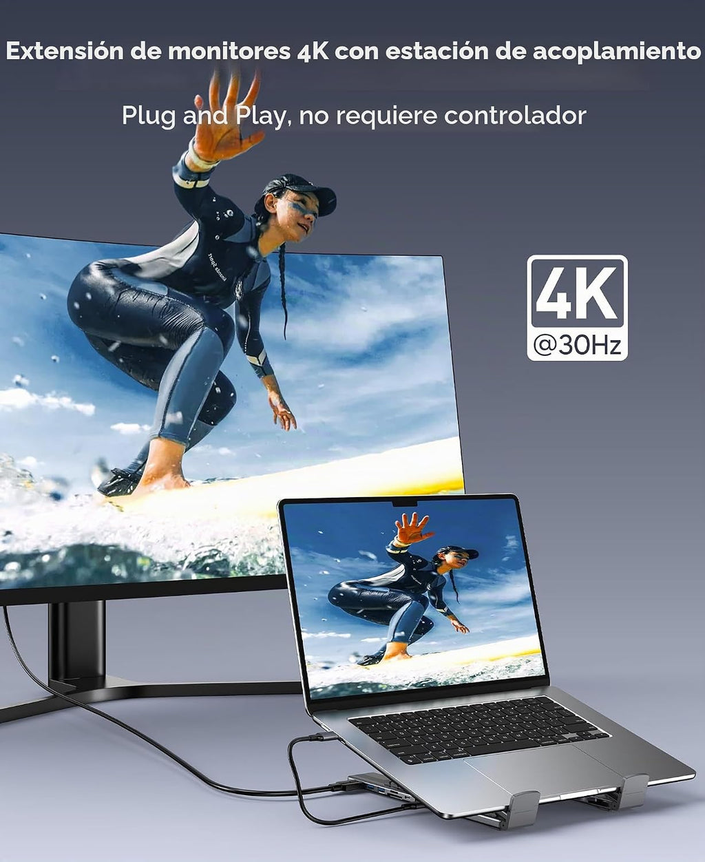 Estación de acoplamiento para portátil USB C 8 en 1 con HDMI 4K, 2 USB 3.0, PD 100 W, soporte de aluminio USB C para tableta, estación de acoplamiento universal para MacBook Pro/Air/Dell/HP/Surface/Lenovo, Plug and Play