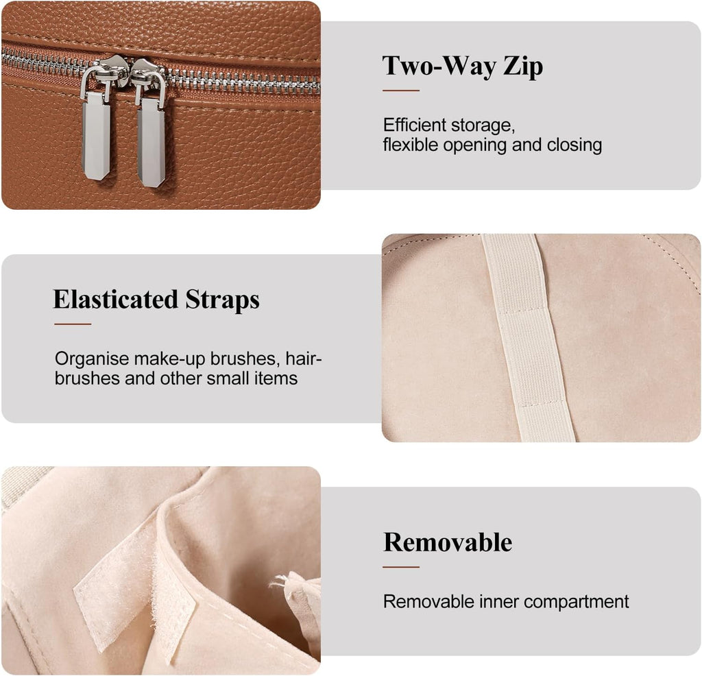 Bolso de maquillaje, estuche de viaje con compartimentos y asa, organizador portátil de cosméticos, bolso de aseo para mujer