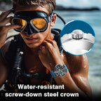 Triton - Reloj solar de buceo para hombre, 984.3 ft/1000 pies, resistente al agua, reloj de buceo de cuarzo, batería solar recargable, esfera luminosa, bisel unidireccional, caja de acero