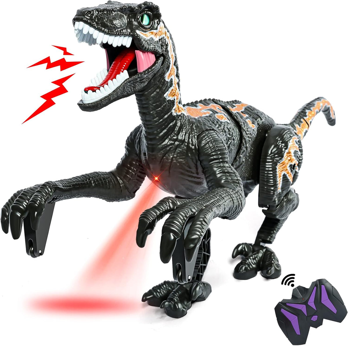 Juguetes de Dinosaurio con Control Remoto para Niños - Juguetes de Dinosaurio Caminante para Niños de 5-7, Juguetes de Velociraptor Jurásico RC 8-12, Robot 3-5 con Luces y Sonidos, Juguete de