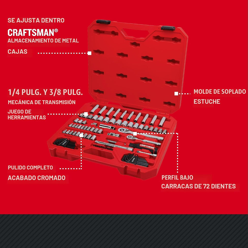 CRAFTSMAN Juego de herramientas para mecánicos, 83 piezas de herramientas de mano y juego de llaves de vaso SAE/métrico (CMMT12121)