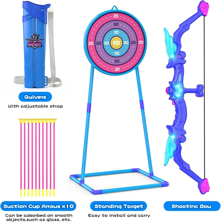 Arco y flecha para niños, juego de tiro con arco iluminado de ángel...