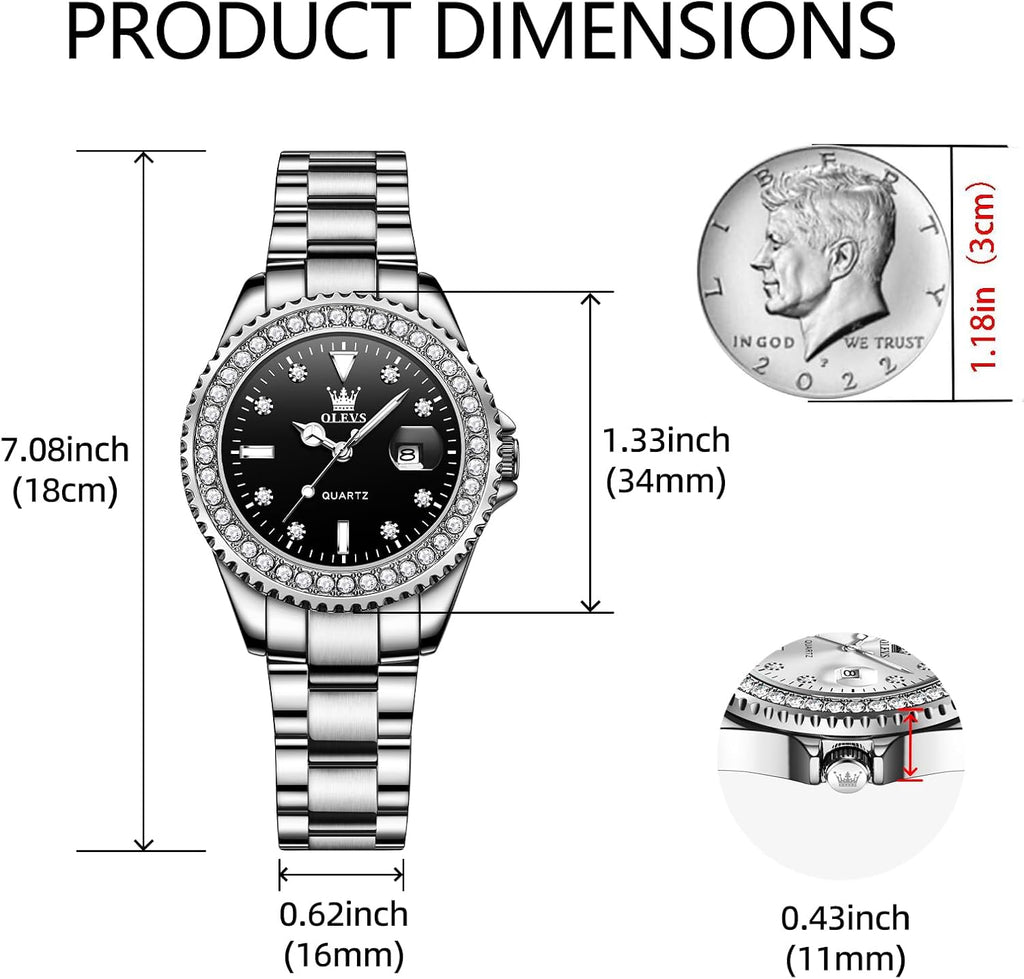 OLEVS Reloj para Mujer Plateado de Acero Inoxidable Elegante Analógico Lúmenes Visibles