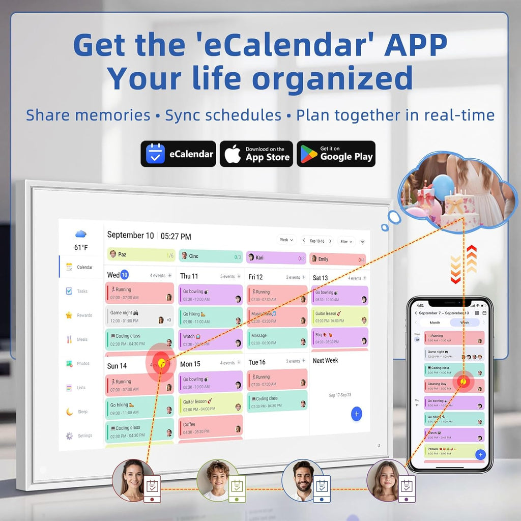 Calendario digital de pared de 21.5 pulgadas con gráfico de tareas y