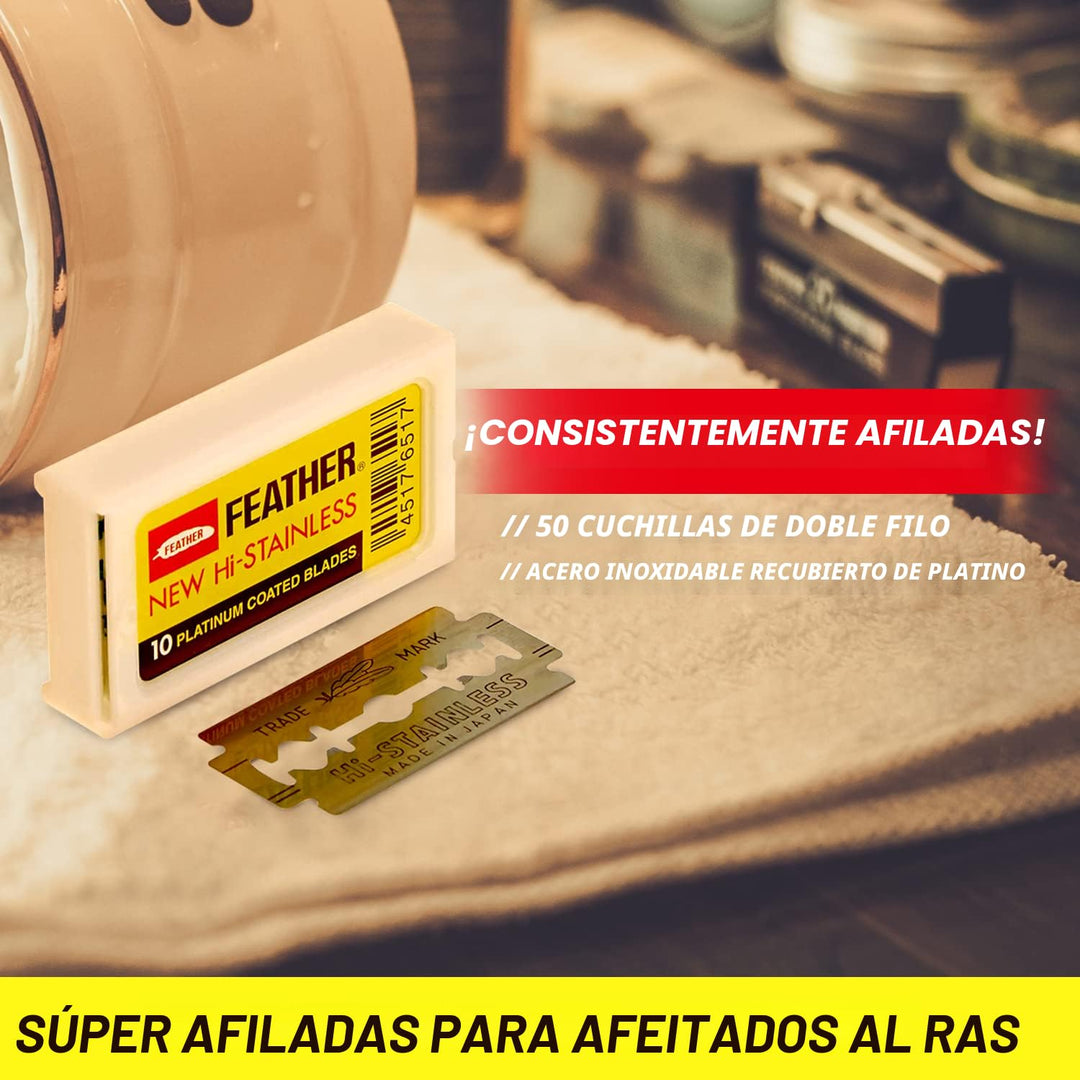 Feather Cuchillas de afeitar de seguridad de doble filo, (50 unidad...