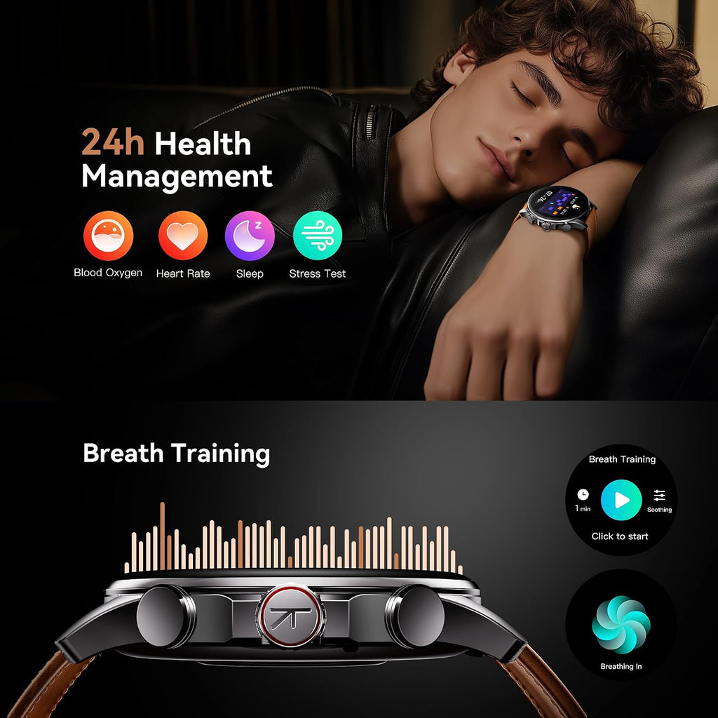 Kieslect Reloj inteligente para hombres y mujeres, compatible con Android y iPhone, pantalla AMOLED de 1.43 pulgadas, rastreador de actividad física con respuesta/hacer llamadas, monitor de frecuencia cardíaca impermeable IP68/sueño/SpO2, más de 100 modos