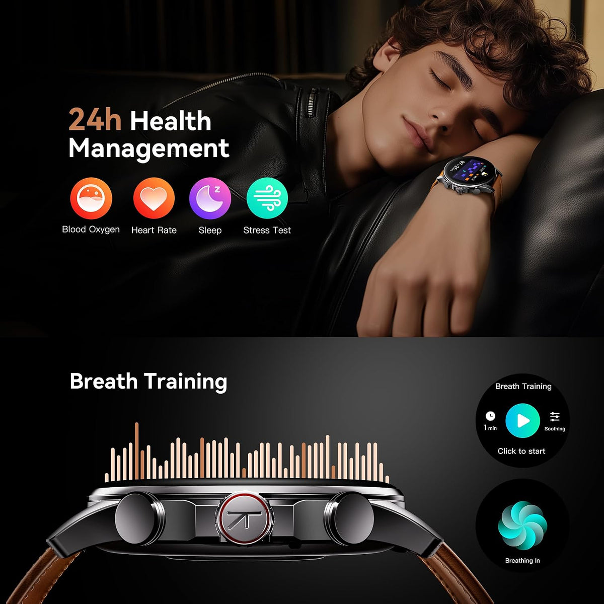 Kieslect Reloj inteligente para hombres y mujeres, compatible con Android y iPhone, pantalla AMOLED de 1.43 pulgadas, rastreador de actividad física con respuesta/hacer llamadas, monitor de frecuencia cardíaca impermeable IP68/sueño/SpO2, más de 100 modos