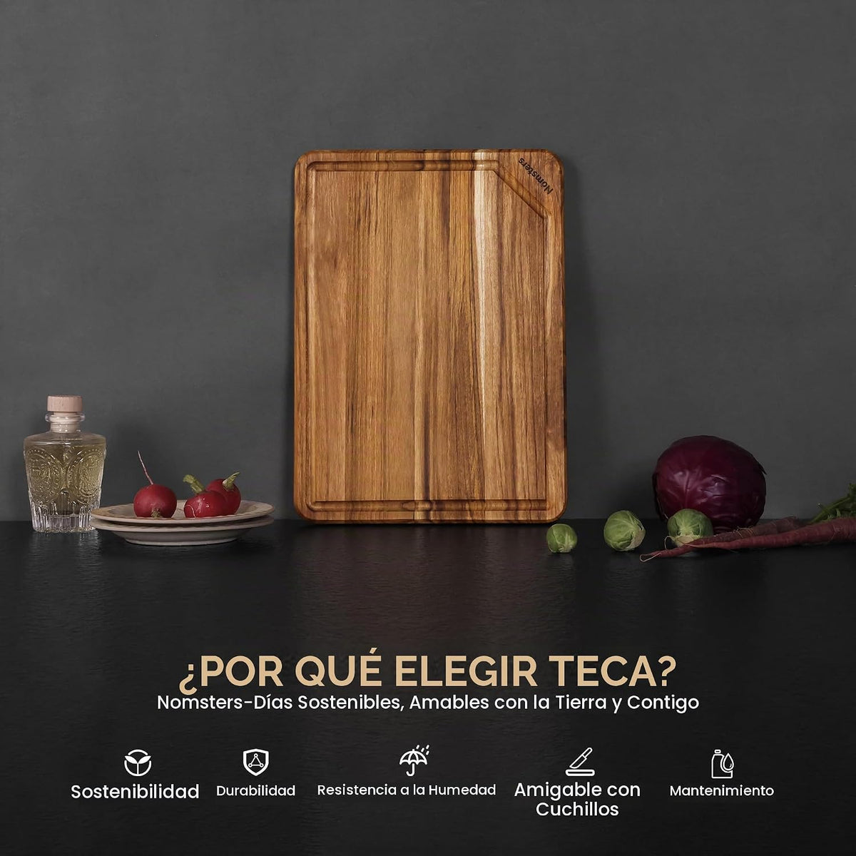 Tabla de cortar de madera de teca para cocina Tablero de charcutería